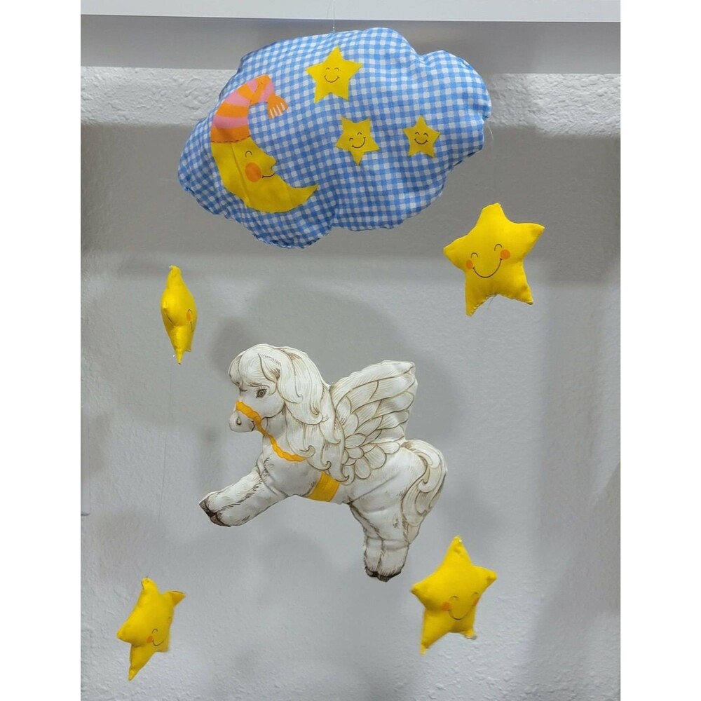 Vintage Handmade Cloud Star Horse Plush Hanging Baby Crib Mobile